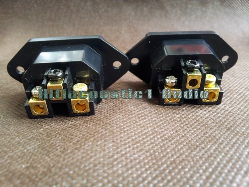 1x Copper Gold Plated IEC AC Inlet Non Solder Socket chassis hifi - Picture 2 of 3