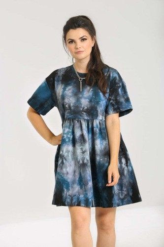 Lost Mini Dress Hell Bunny Smock Tie Dye 18-26 Plus Size Alternative Casual - Picture 2 of 8