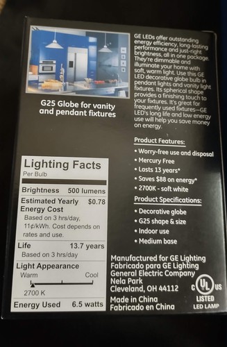 Box of 4 GE Globe LED DIMMABLE g25 vanity & pendant Light Bulbs 37945 - Picture 4 of 5