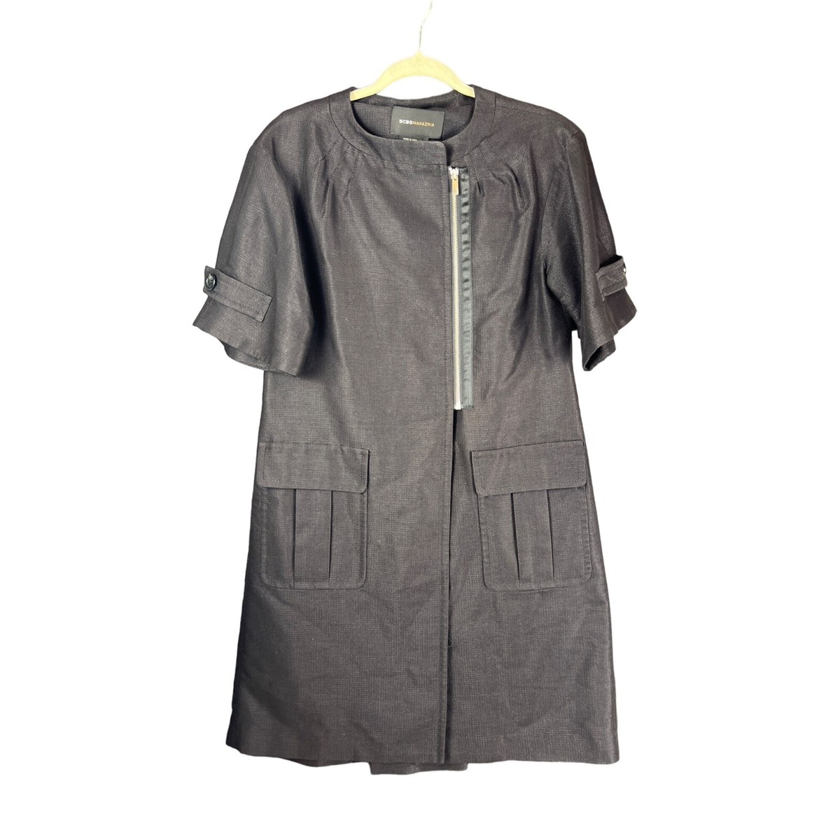 bcbg maxazria xs black charcoal side front zip dress coat 