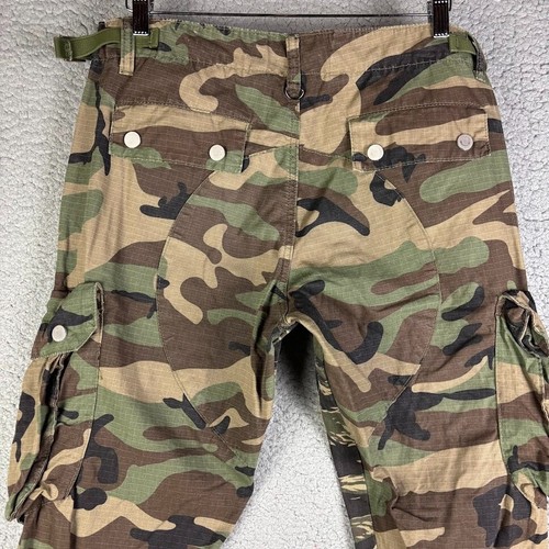 MNML Camo Cargo Pants Mens 32 Woodland Ripstop Adjustable Waist Raw Hem Contrast - Picture 8 of 12