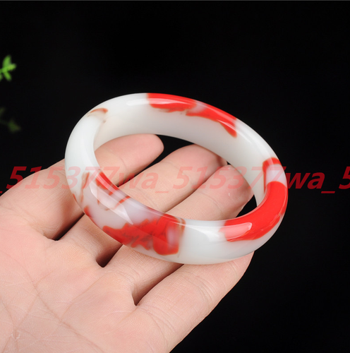 Hermoso Brazalete Dije Natural Rojo Blanco Jadeíta Enorme Talla 66-68mm - Imagen 3 de 19