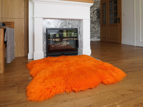 GIANT SHEEPSKIN Double XXL Orange Throw Genuine leather Sheep Skin 79" x 30 - Picture 5 of 5