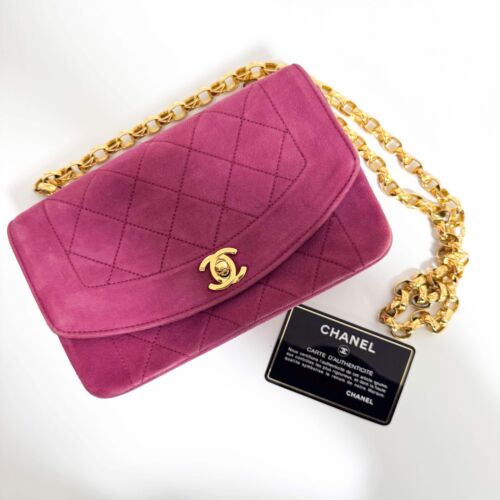 CHANEL Schultertasche Diana lila Wildleder gesteppt Single Flap Bijoux Kette - Bild 19 von 19