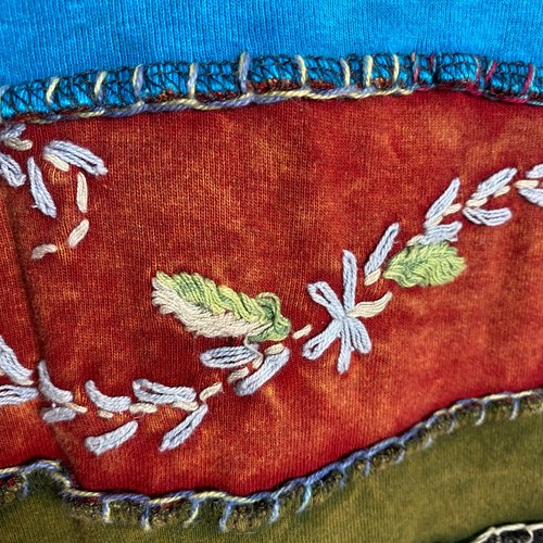 Womens Shirt Embroidery Patchwork Stitching Sweater Medium Green Blue Red Purple - Bild 6 von 13