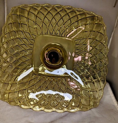 VTG LE Smith Trellis Square Yellow Amber Glass Pedestal Cake Stand 12" Antique - Picture 6 of 10