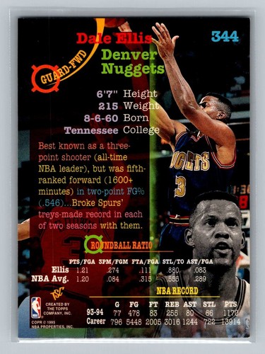 1994 Stadium Club Dale Ellis #344 Basketball Denver Nuggets - Picture 2 of 2