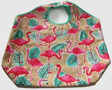 TROPICAL EXTRA LARGE BURLAP Tote Bag ~ 20.5"W x 23"T ~ PINK FLAMINGO'S