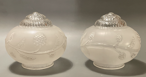 Vintage Set of 2 Frosted Glass Floral Lamp Shades Glass 3” Fitter