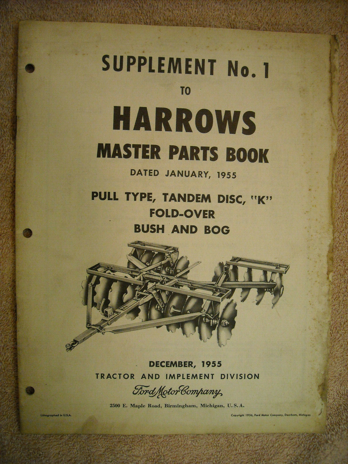 ford company parts on Ford Original Supplement No 1 To Harrows Master Parts Book Pull Type Tandem Dsc Ebay