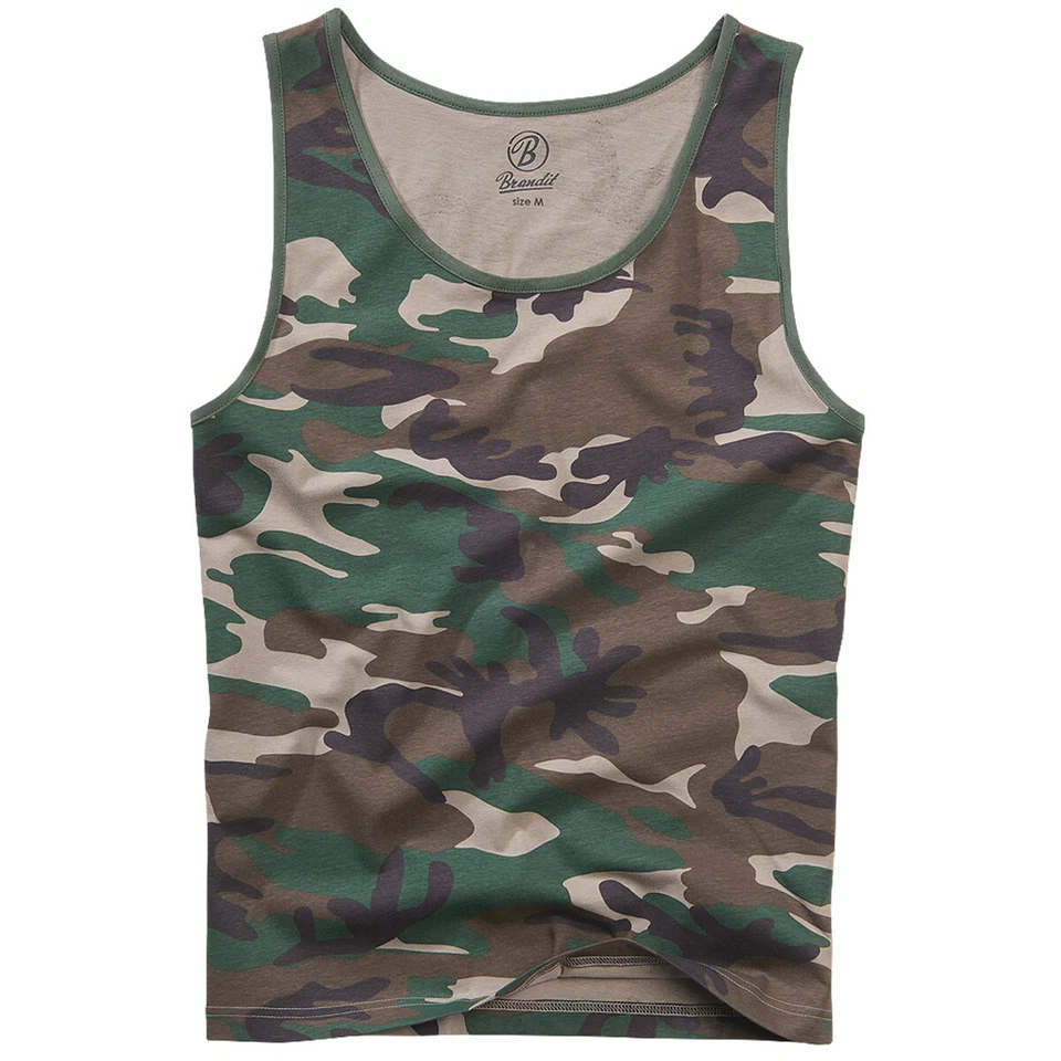 Brandit Débardeur Vacances Gym Coton Maillot De Corps Été Gilet Woodland Camo - Photo 1/1