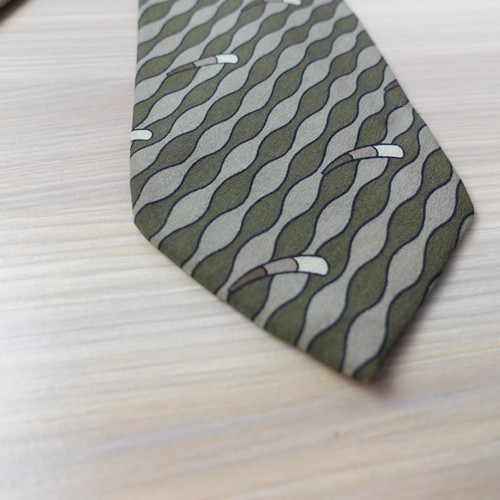 Mens Neck Tie Green Wavy Striped Color Block Silk Classic Sage Suit MILANO Italy - Picture 4 of 8