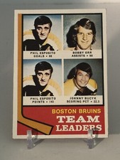 BOSTON BRUINS TEAM LEADERS  1974-75 TOPPS #28 Mint Orr, Esposito, Bucyk. B734