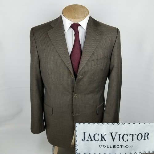 Jack Victor Collection Vitale Mens Sport Coat 40R Brown Pinstripe Blazer Jacket
