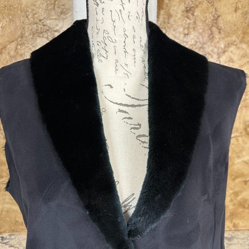 Lauren Ralph Lauren Vest Womens Large Black Faux Suede Fur Trim Mob Wife - Picture 2 of 9