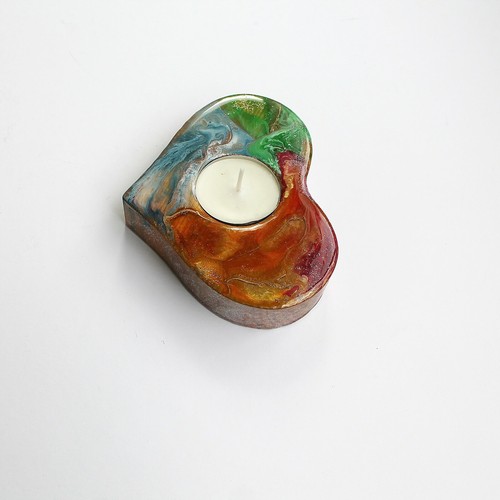 Soporte de luz de té, obra de arte hecha a mano de madera en resina. - Imagen 5 de 7