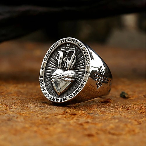 Vintage Katholischer Herz Jesu Ring Edelstahl Kreativer Buchstabe - Bild 10 von 23