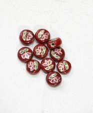 Beads Chinese Red Flat Porcelain Beads 11mm