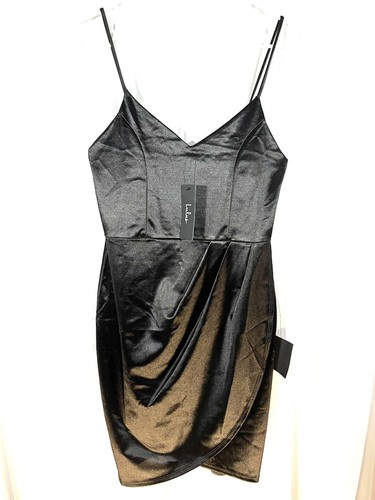 Satin Dress Black Slimming Corset Bodice Spagetti Straps New Medium Lulus - Picture 4 of 11
