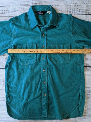 Vintage 70s Woolrich Chamois Mens Button Up Shirt Large Teal Green Rare - Picture 2 of 8