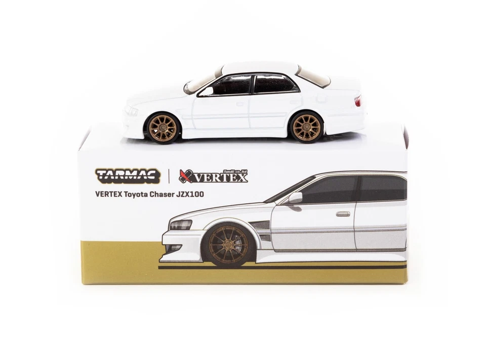 Tarmac Works 1:64 Vertex Toyota Chaser JZX100 blanco metálico fundido a presión coches de juguete Foto 3 de 4