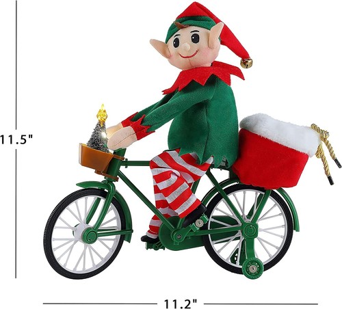 Mr. Christmas LED Animated/Musical Tabletop Cycling Elf, Plays 24 Carols 11"x11" - Foto 2 di 6