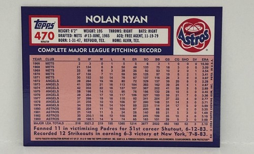 1998 TOPPS FINEST REFRACTOR #470 NOLAN RYAN - Picture 2 of 3