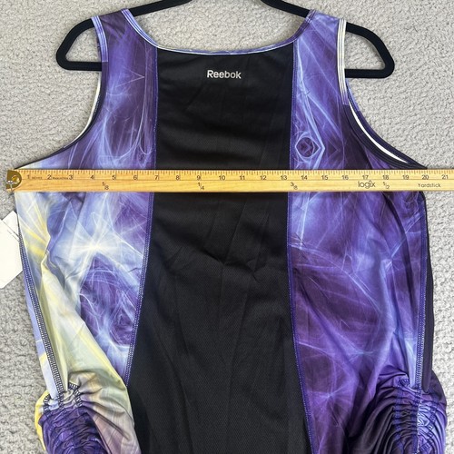 Reebok Tank Top Womens 14/16 Purple Yellow Rouched Play Dry Mesh Athleisure - Picture 5 of 17