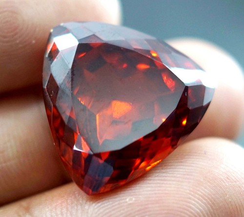 GIE Certified 64.35 Ct Natural Trillion Cut Cambodian Red Zircon Loose Gemstone - Picture 6 of 7