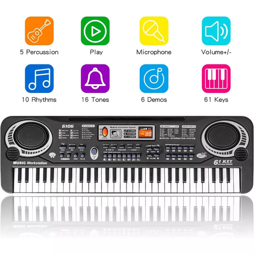Klavier Keyboard,61 Tasten Elektronische Klaviertastatur mit Mikrofon für Kinder - Bild 2 von 11