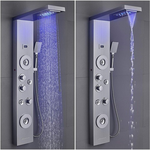Rain&Waterfall LED Shower Panel Tower Stainless Steel Massage Body Jets System - Picture 130 of 149