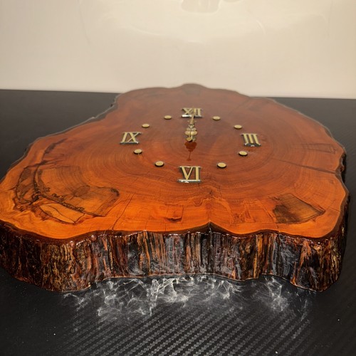 Handmade Vintage Live Edge Wall Clock Wood Tree Slab Epoxy Coating Rustic Charm - Picture 3 of 7
