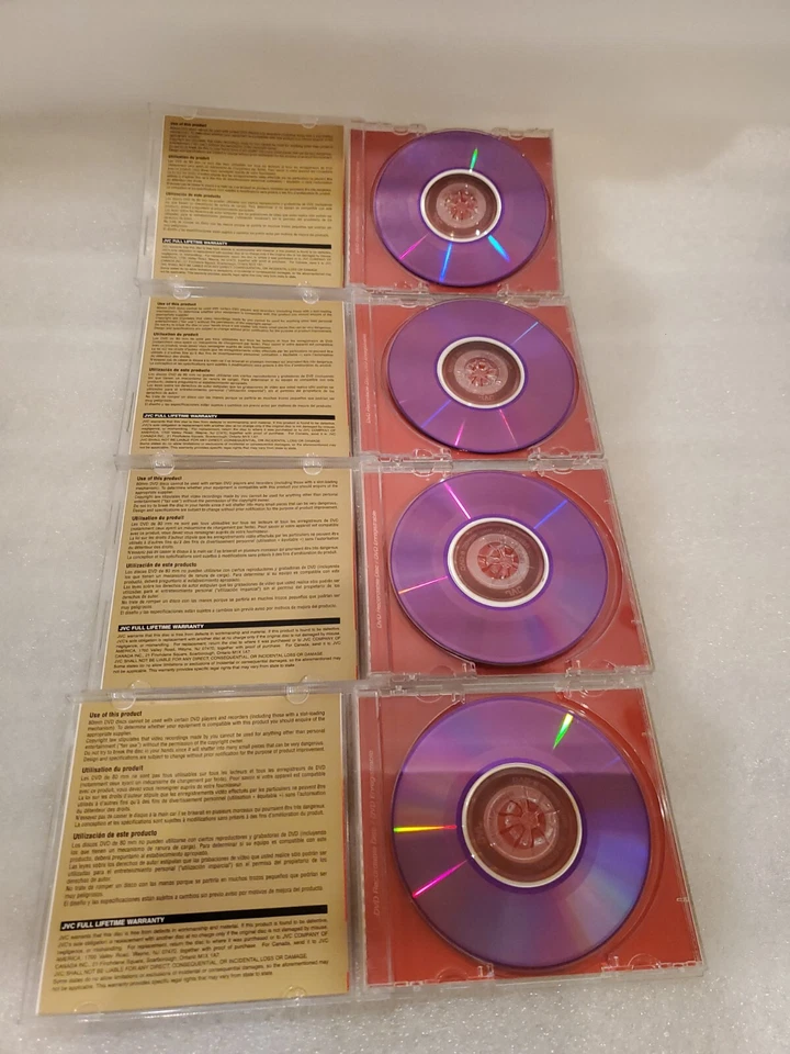 4 Mini DVD JVC Blank DV DVD-R Recordable Disc 30 Min 1.4GB/GO,Unsealed. - Image 3 of 4