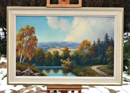 SKAROUPKA VITEZSLAV - landscape with lake and mountians,  Czech artist, painting - Bild 1 von 9