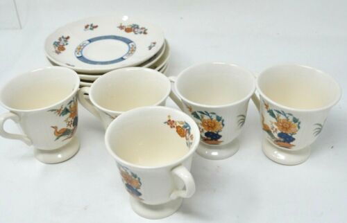 Wedgwood 5 Sets Etruria & Barlaston CHINESE TEAL England Demitasse Cup & Saucer - Picture 2 of 3