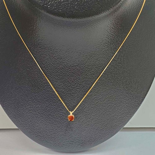 0.85 ct Orange Moissanite 14k Gold Solitaire Pendant Gold Plated Silver Chain - Picture 4 of 8