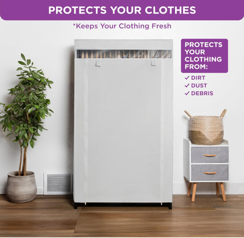 Portable Wardrobe Closet, Large - Premium Metal Hanging Rod with Beige Cover-... - Picture 4 of 9