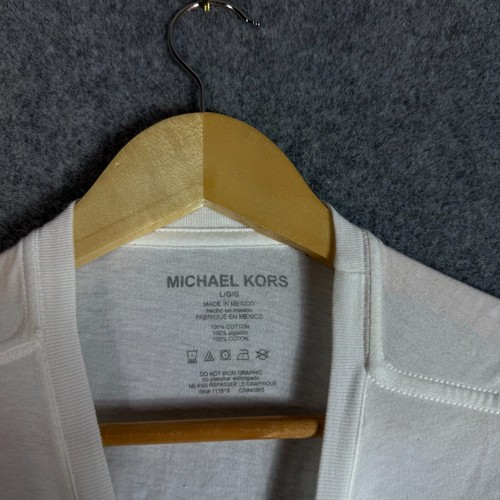 Michael Kors T Shirt Mens Large White Short Sleeve Crew Neck Casual Cotton Logo - Picture 3 of 9