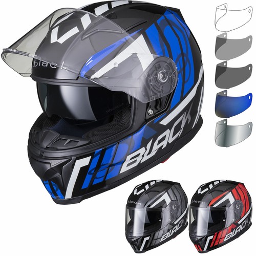 Black Apex Triple Full Face Motorcycle Helmet And Additional Pinlock Ready Visor - Picture 2 of 48