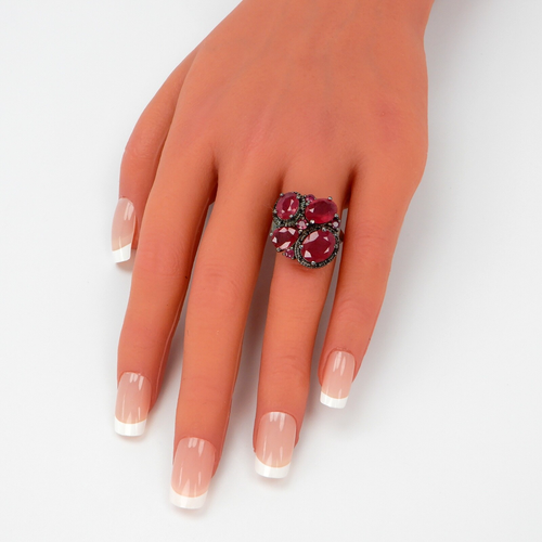 Cluster Ring Red Ruby Prong Set Gemstones Oval Cut Size 6 Stamped 925 Sterling - Picture 4 of 20