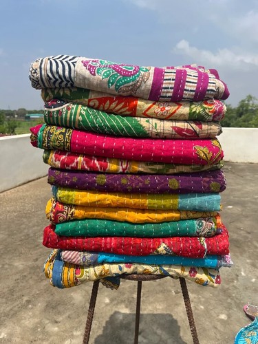 5 Pieces Mix Lot of Indian Tribal Kantha Quilts Vintage Cotton Bed Cover Throw - Picture 5 of 9