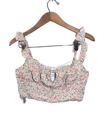 Hello Molly Floral Crop Top Womens 6 Medium Flutter Tank Festival Peasant Zip