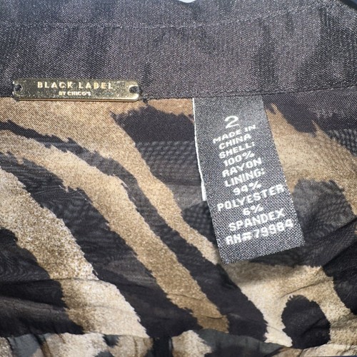 Chicos Black Label Blouse Button Front Animal Print Black Brown Asymmetric Hem - Picture 5 of 10