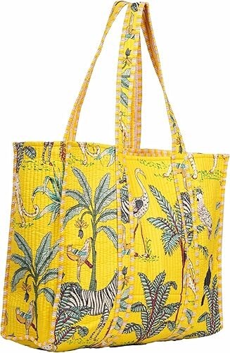 Indian Block Print Tote Bag Hand Made Shopping Bag Block Print Cotton Bag Quilte - Picture 5 of 11