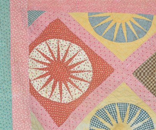 antiker Patchwork Quilt 58x83 Seeleute Kompass Top Farbe 19. Jh. Original - Bild 2 von 10