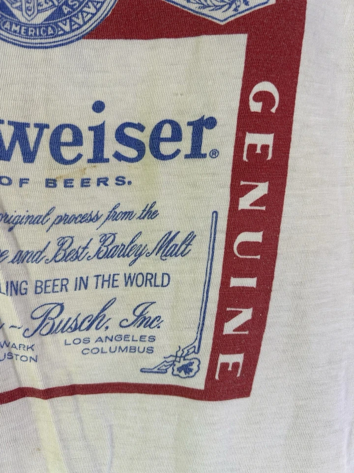 Camiseta vintage años 70 para mujer pequeña Budweiser angustiada timbre bebé Foto 4 de 4