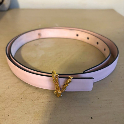 Valentino Pink Skinny Dress Belt Gold-Plated Logo Buckle Women size 85