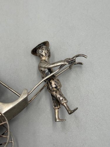 Antique Early 20th c. Chinese Silver Rickshaw Ornament Figurines 4'' - Picture 6 of 12
