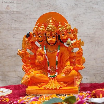 Lord Panchmukhi Hanuman ji Murti/Statue Orange Sankat Mochan Polyresin Idol f...