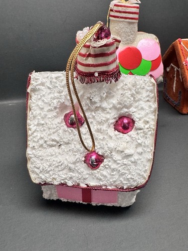 Vtg Styrofoam Christmas House Ornaments JAPAN Gingerbread Flocked Mercury Glass - Picture 3 of 22